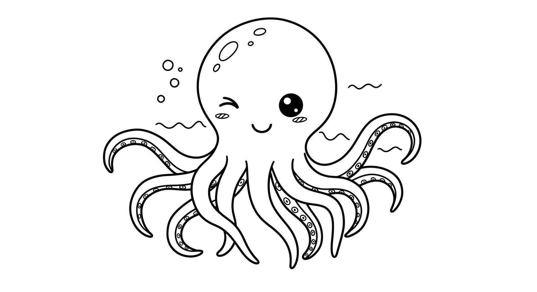 Cute Kawaii Baby Kraken Winking Simple Coloring Page Activity for Kids vector