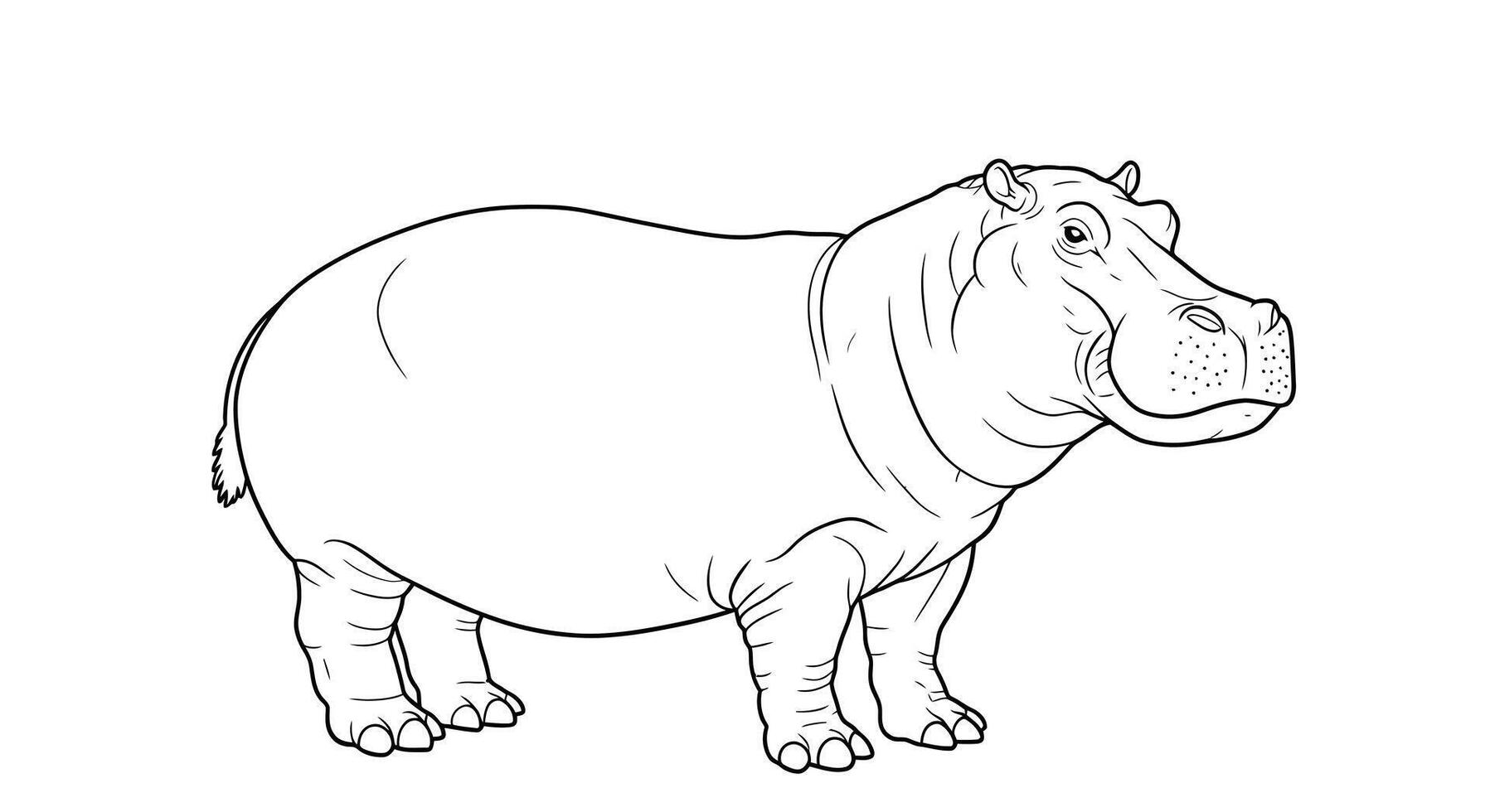 Detailed Strong Hippopotamus Standing Coloring Page for Adults Featuring Wildlife vector