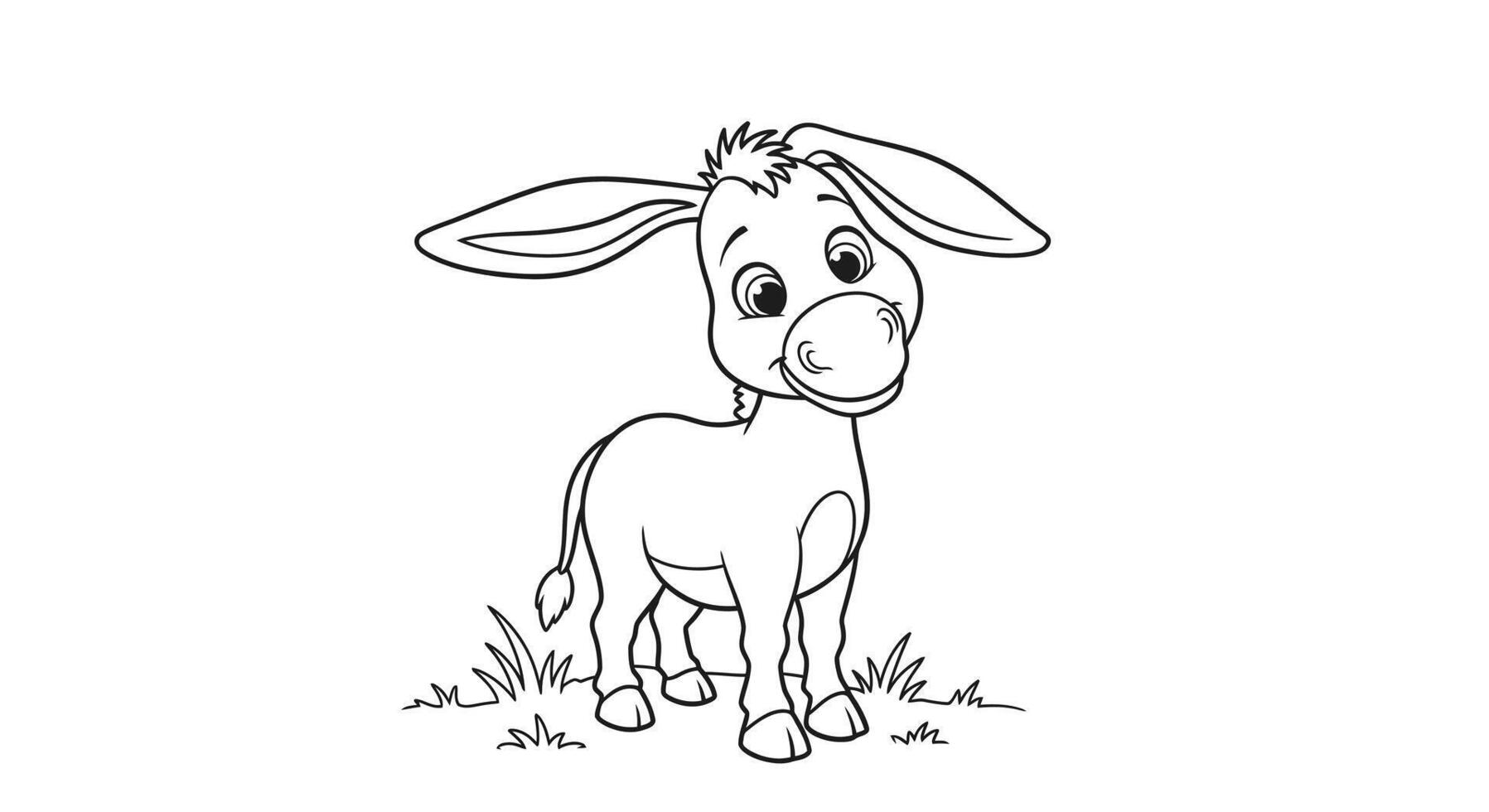 Friendly Curious Donkey Cartoon Animal Character Kids Outline Coloring Page vector