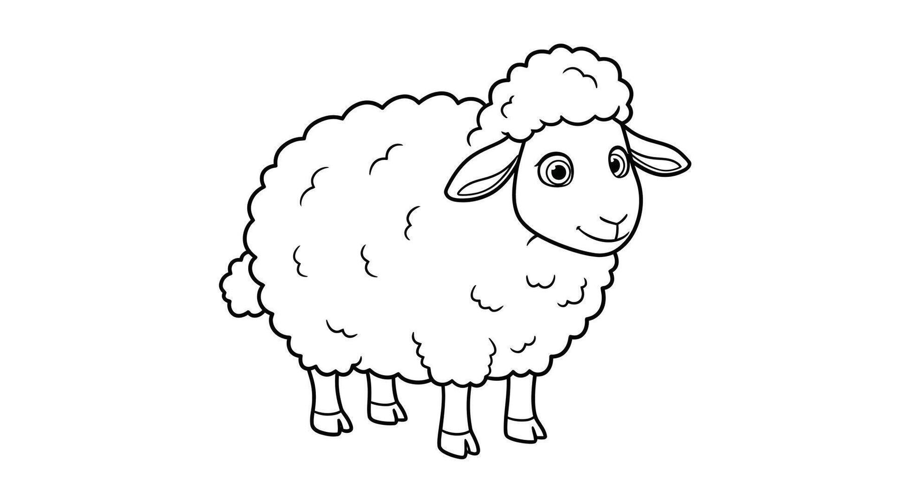 Happy cartoon sheep character outline for kids fun coloring page activity illustration vector