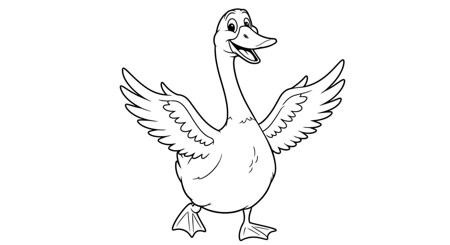 Curious cartoon goose character line art drawing for children educational coloring activity sheet vector