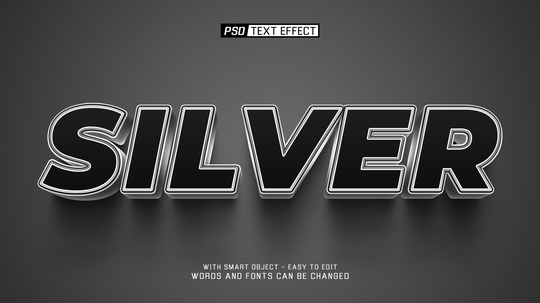 silver 3d text effect psd