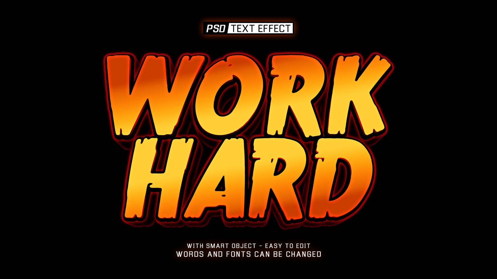 work hard 3d text effect psd