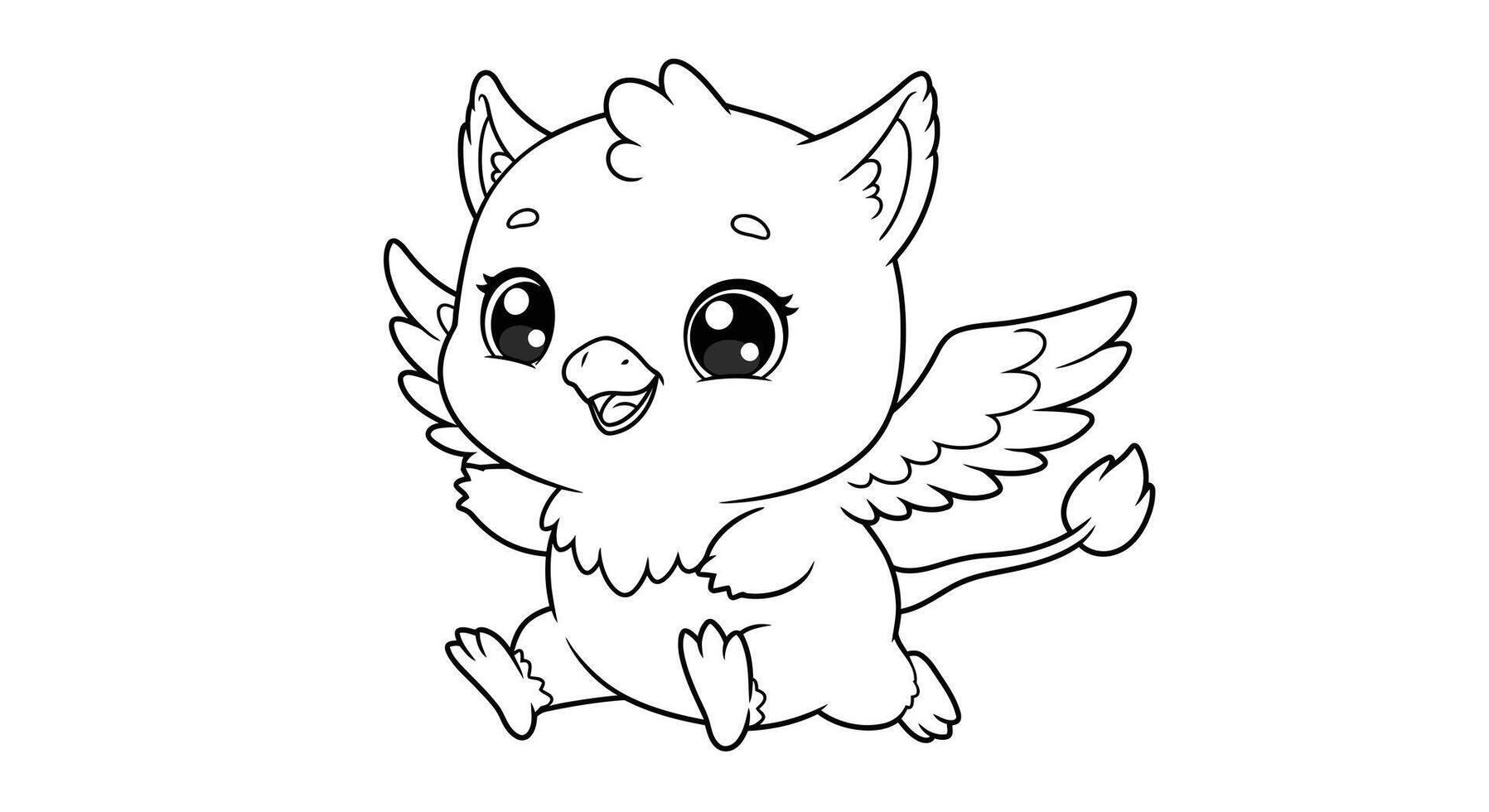 Cute Kawaii Baby Griffin Flapping Wings Simple Coloring Page for Kids vector