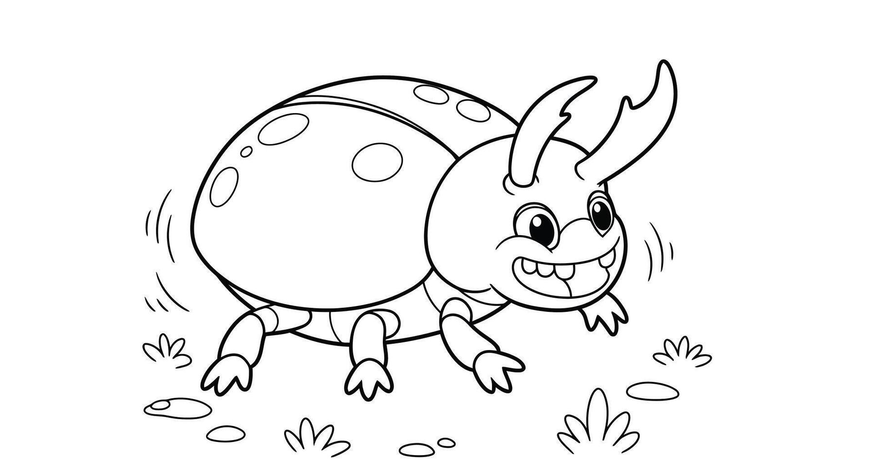 Funny Laughing Beetle Insect Cartoon Character Kids Outline Coloring Page vector