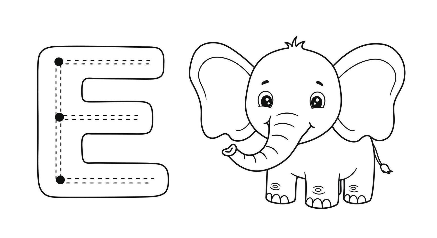 Alphabet Letter E Featuring Elephant Graphic Ideal for Childrens Coloring Book vector