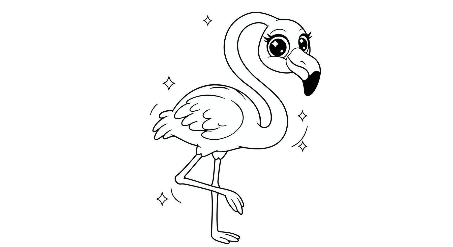 Kids coloring page featuring a playful cartoon flamingo outline illustration for children vector