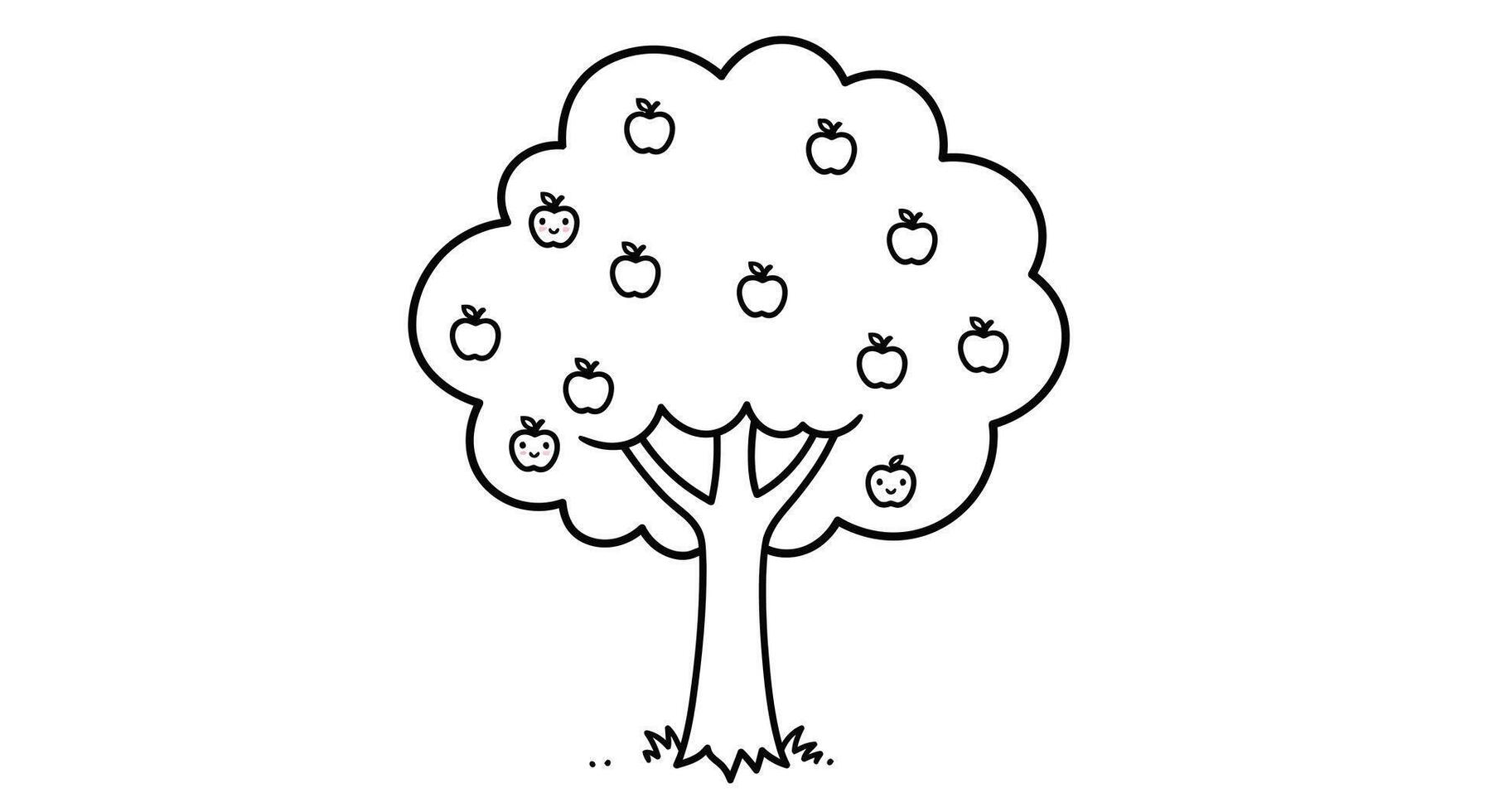 Simple Cartoon Apple Tree with Fruit Outline for Kids Coloring Book Page vector