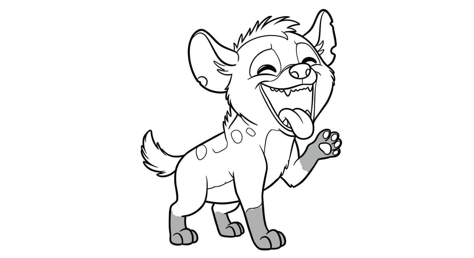 Kids coloring page featuring a playful cartoon hyena pup outline illustration for children vector