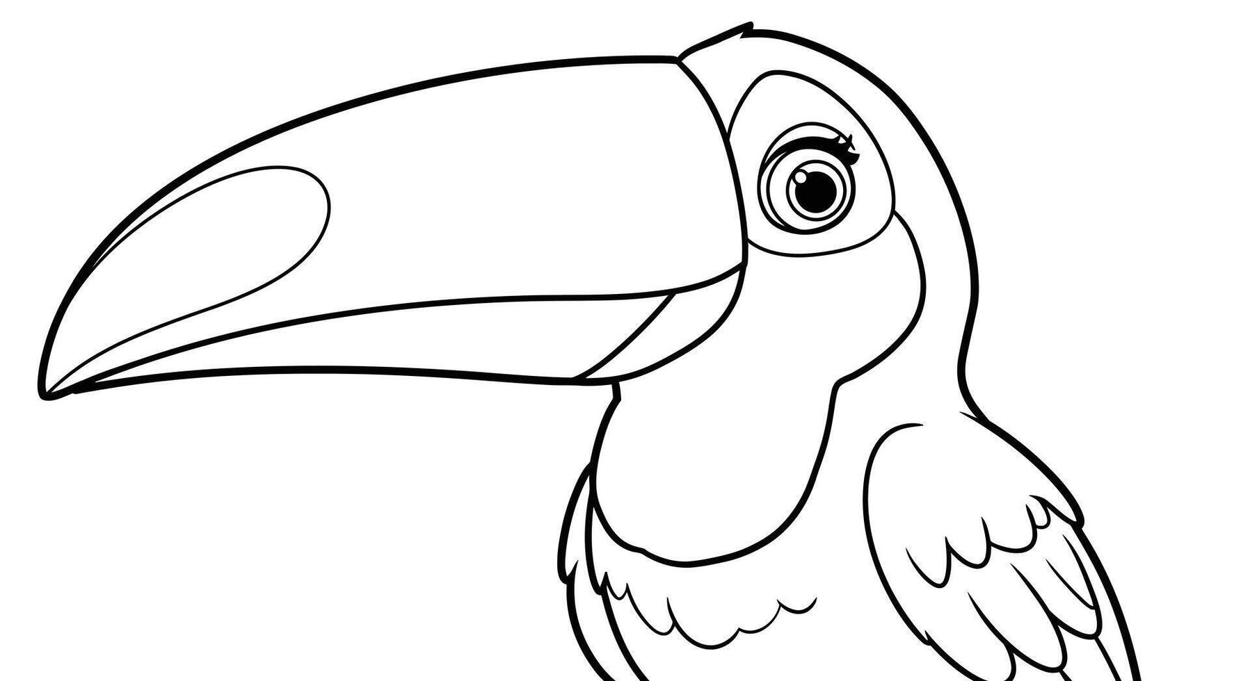 Playful cartoon toucan character line art drawing for children educational coloring activity sheet vector