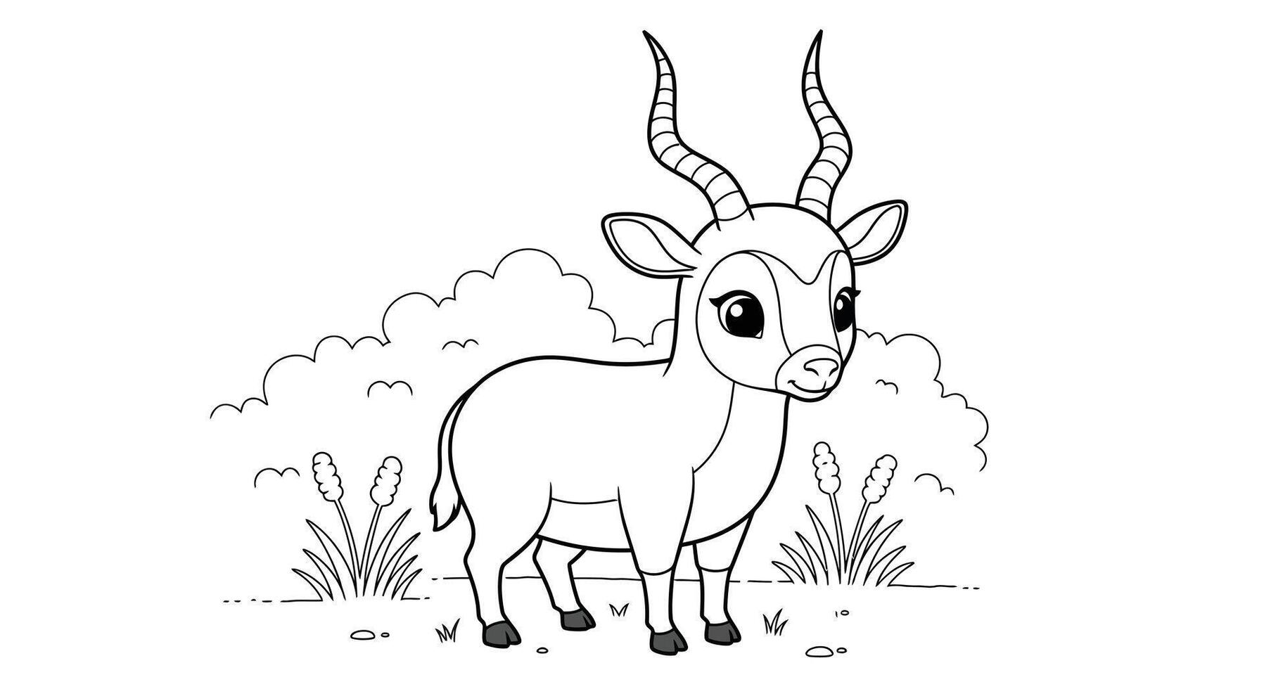 Cartoon Friendly Addax Antelope Wild Animal Coloring Page vector