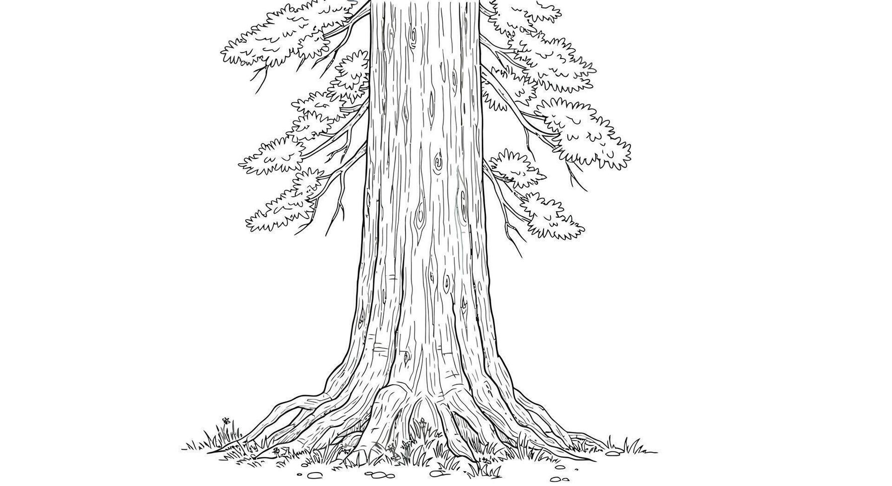 Giant Redwood Tree Nature Coloring Page vector
