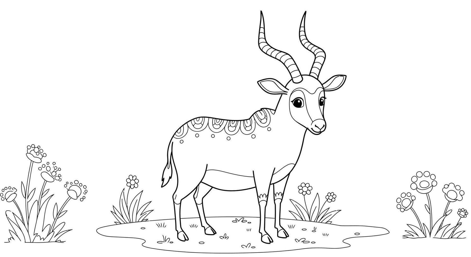 Friendly Addax Antelope Desert Animal Cartoon Coloring Page vector