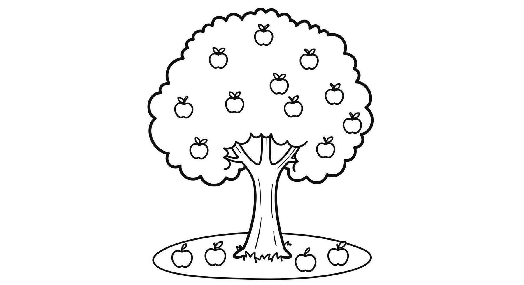 Cute Cartoon Apple Tree Line Art Illustration for Childrens Fruit Coloring Activity vector
