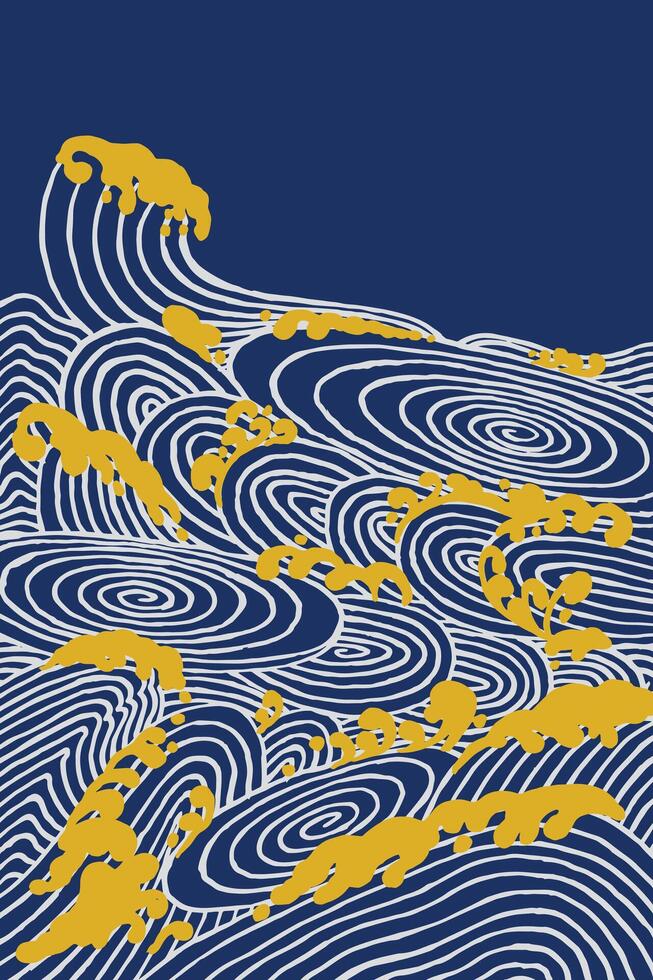 Hand drawn brush lines abstract ocean swirl waves and water pattern, Japanese and ethnic wood carving texture background, traditional style graphic for textile, carpet, decoration vector