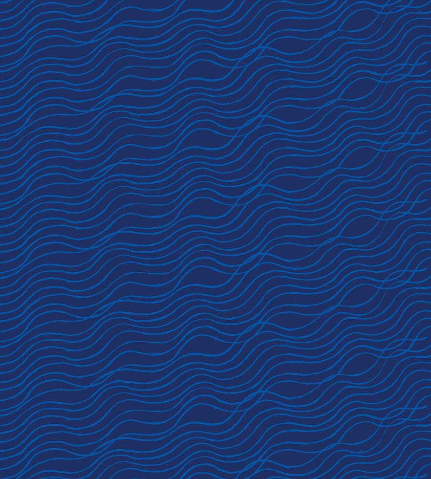Hand drawn brush lines minimal waves and water pattern in indigo blue, Japanese and ethnic wood carving, block print texture background, simple graphic for textile, carpet, packaging vector