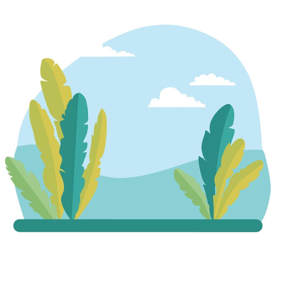 illustration of a nature landscape with a wheat field and a corn field under the summer sky vector