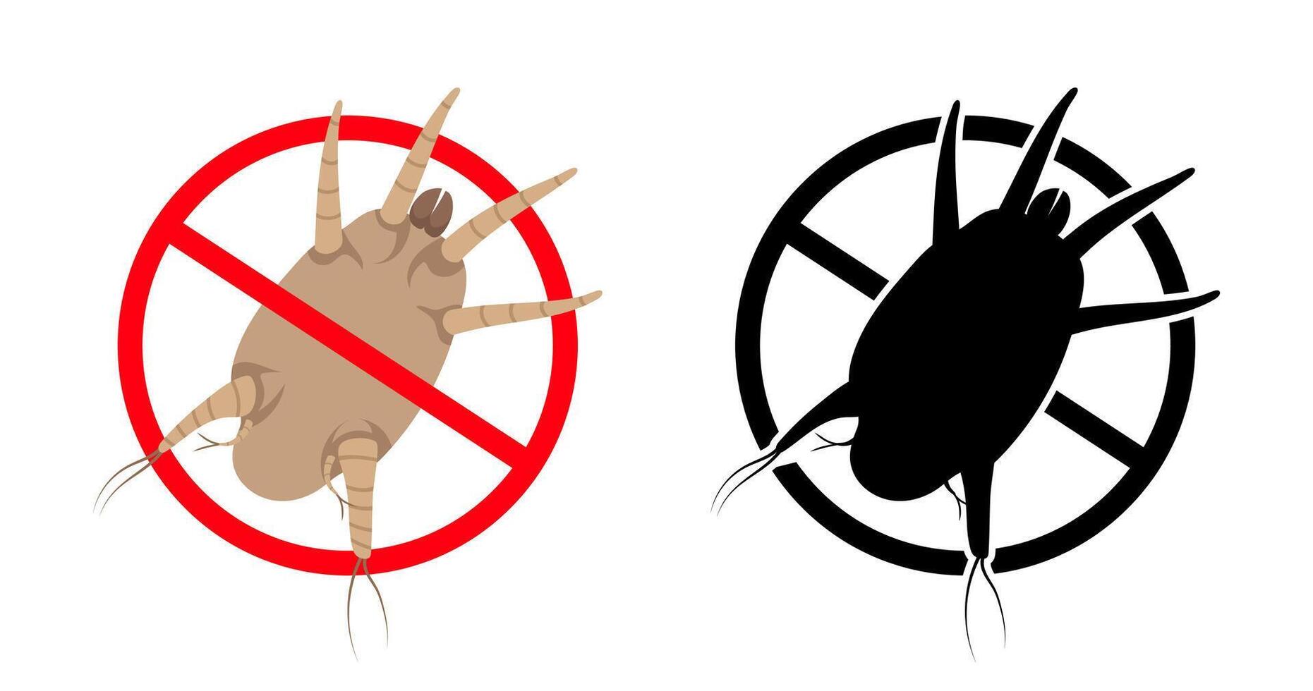 Stop sign crossing over dust mite, anti mite symbol, two versions color and black and white vector