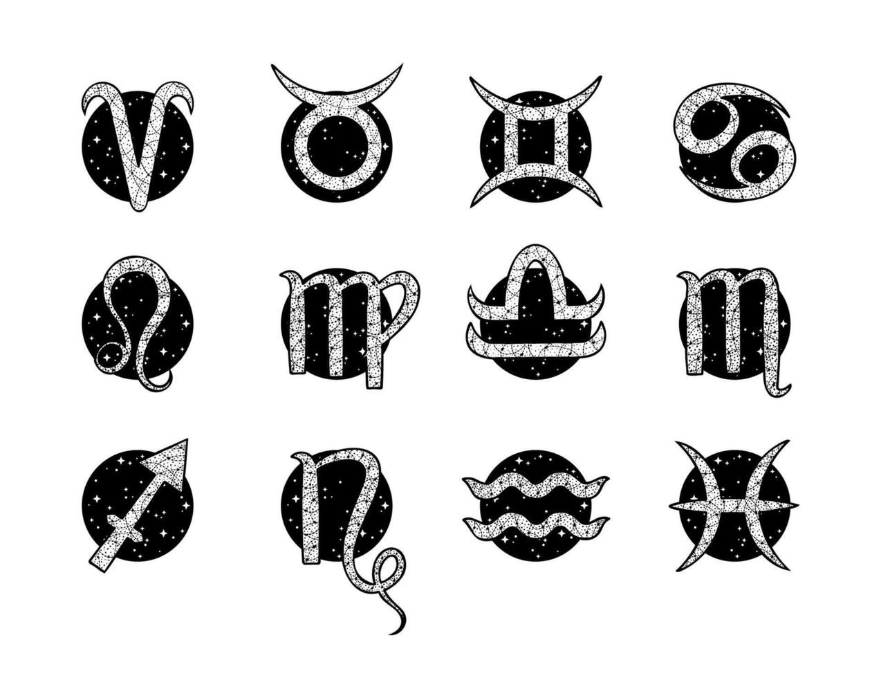 Twelve Astrology Signs with Starry Background Representing Zodiac Wheel vector