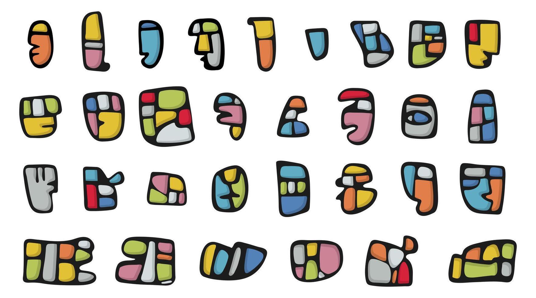 Abstract colorful stickers representing faces and objects forming a seamless pattern vector