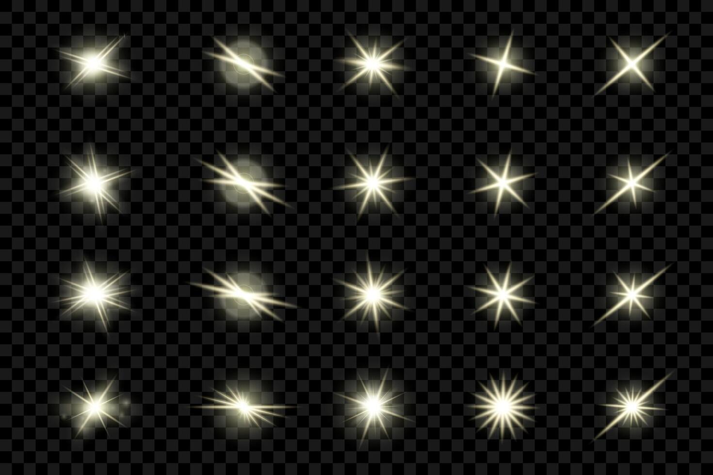 Set of bright lens flares and glowing stars creating a magical atmosphere vector
