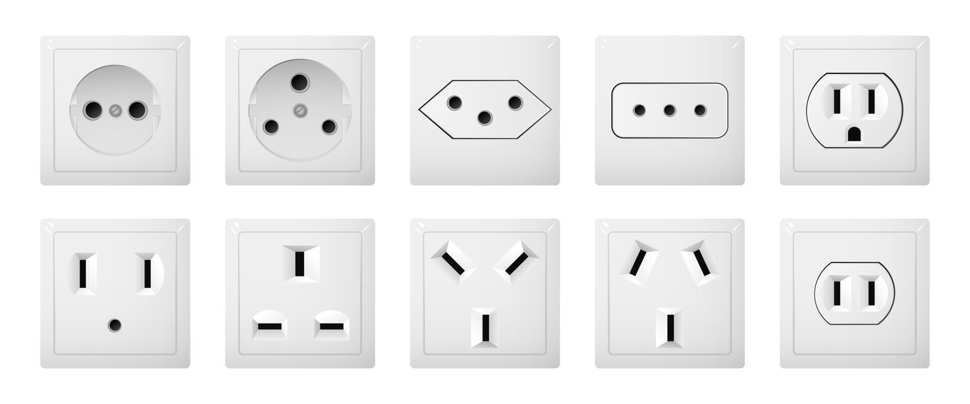 Set of Electrical Sockets Representing Different International Standards vector