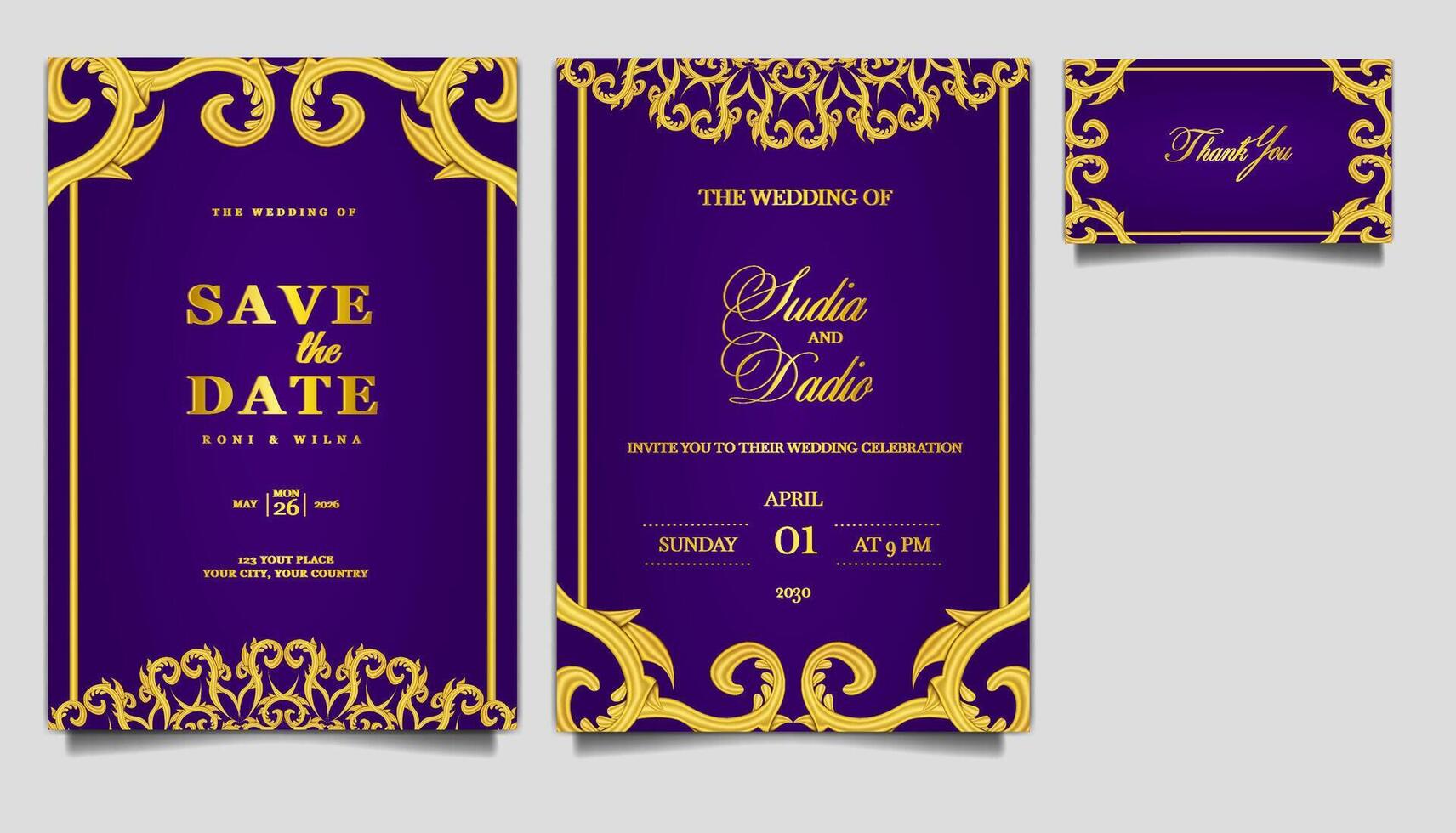 luxury wedding invitation cards elegant template set vector