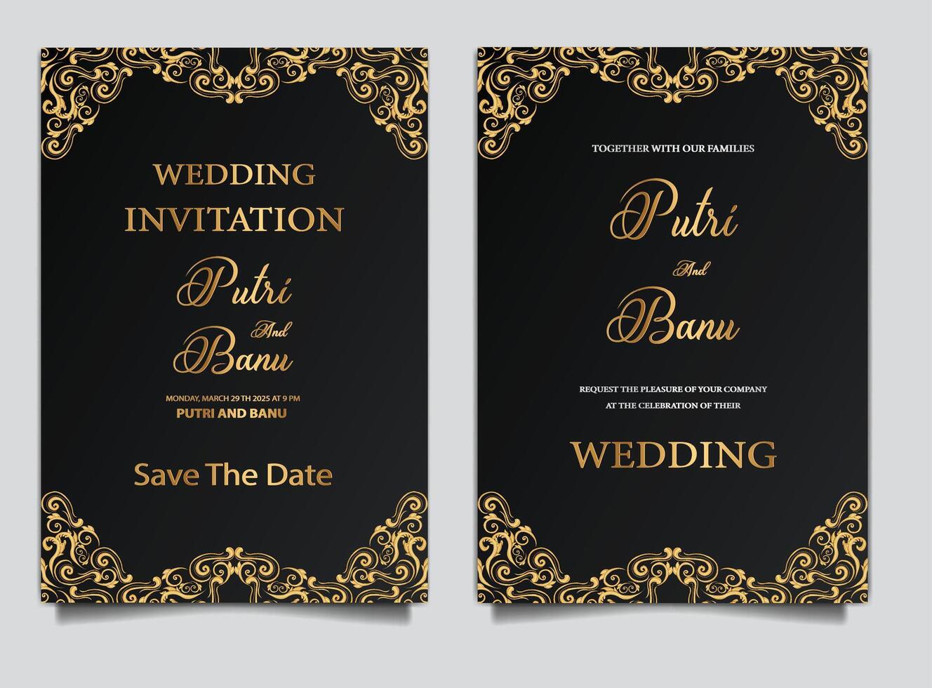 elegant wedding retro invitation cards set vector