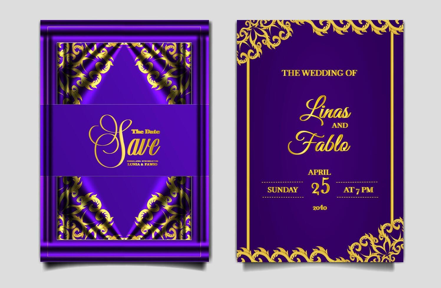luxury retro wedding invitation card elegant design set vector