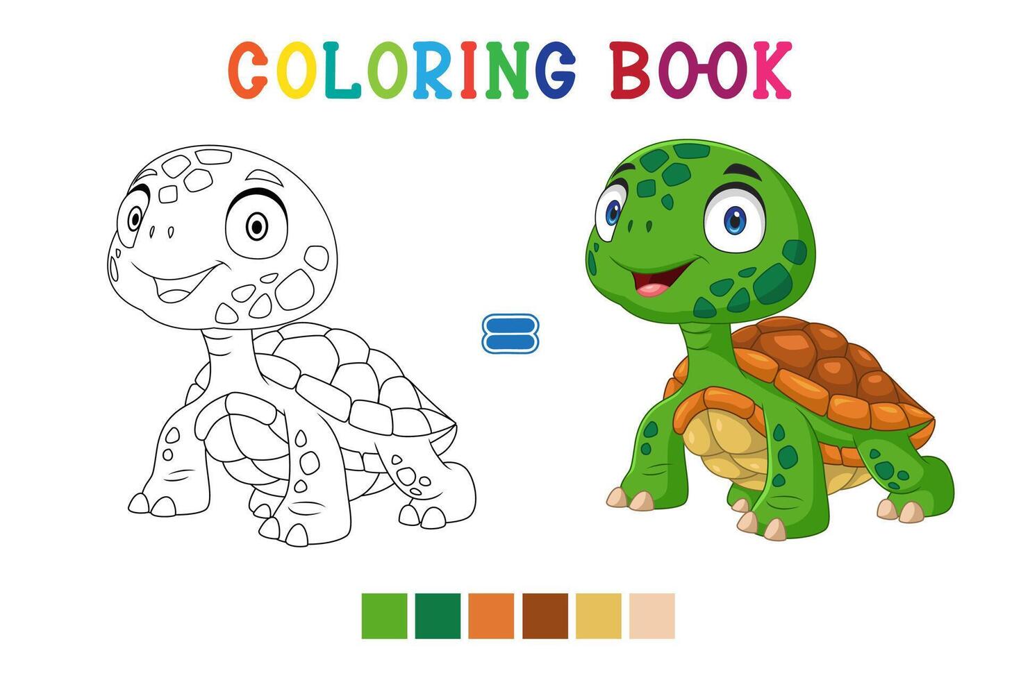 Cartoon little turtle on white background in coloring book style vector