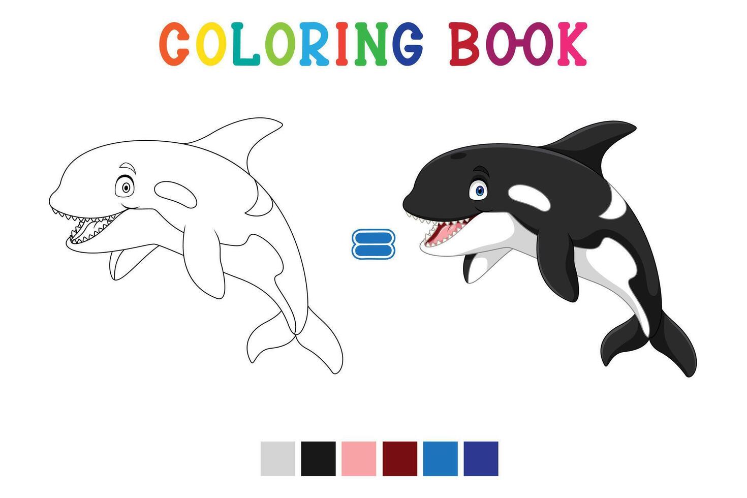 Cartoon killer whale on white background in coloring book style vector
