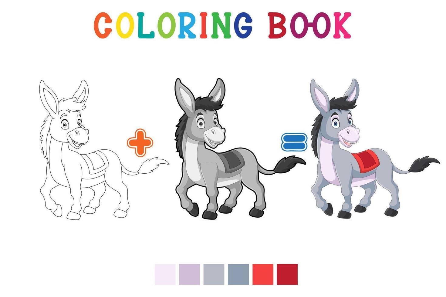 Cartoon little donkey on white background in coloring book style vector
