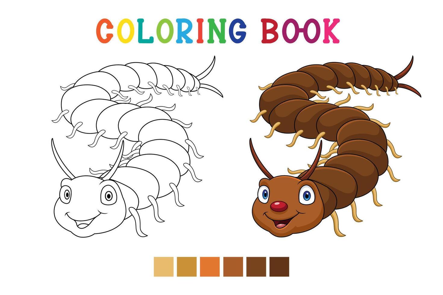 Cute centipede cartoon on white background in coloring book style vector