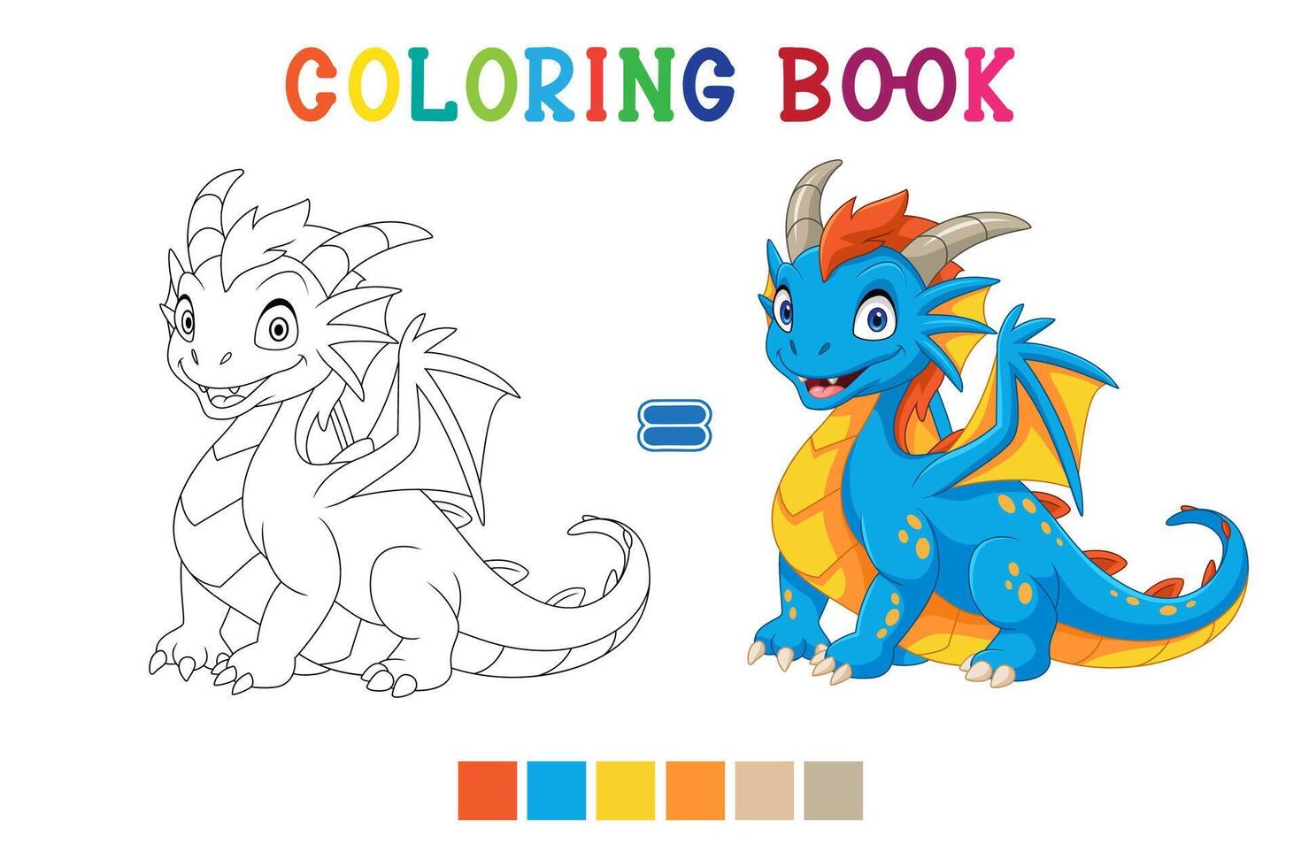 Cartoon little dragon on white background in coloring book style vector