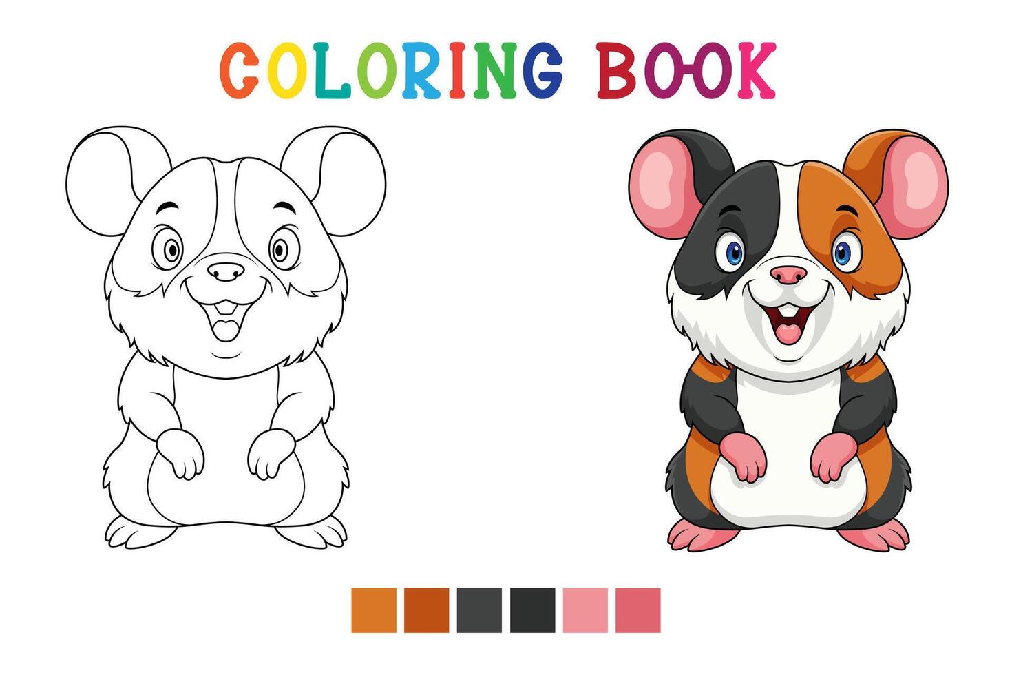 Cute little hamster cartoon on white background in coloring book style. vector