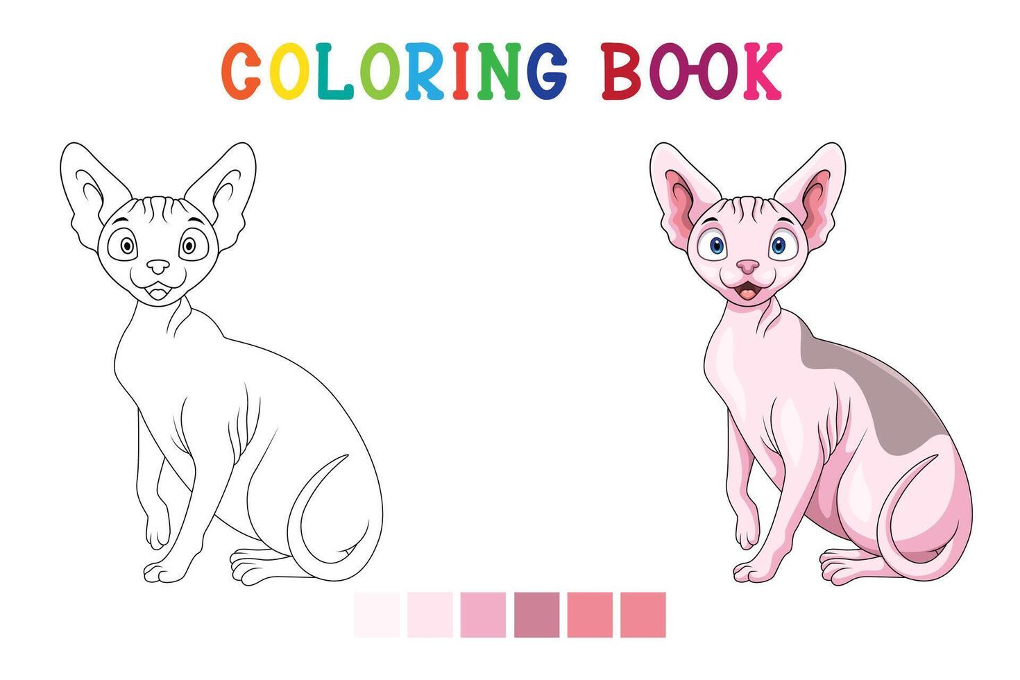 Cute sphinx cat cartoon on white background in coloring book style vector