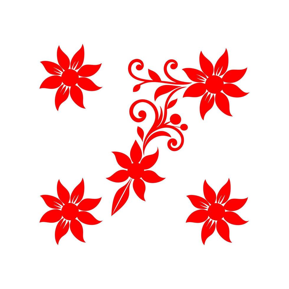 Red floral design with decorative swirls white background vector