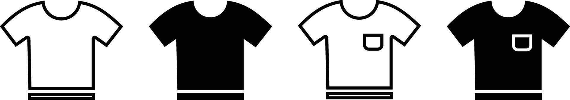T-shirt icon set. Clothing symbol. set of four black and white t-shirt with different shapes vector