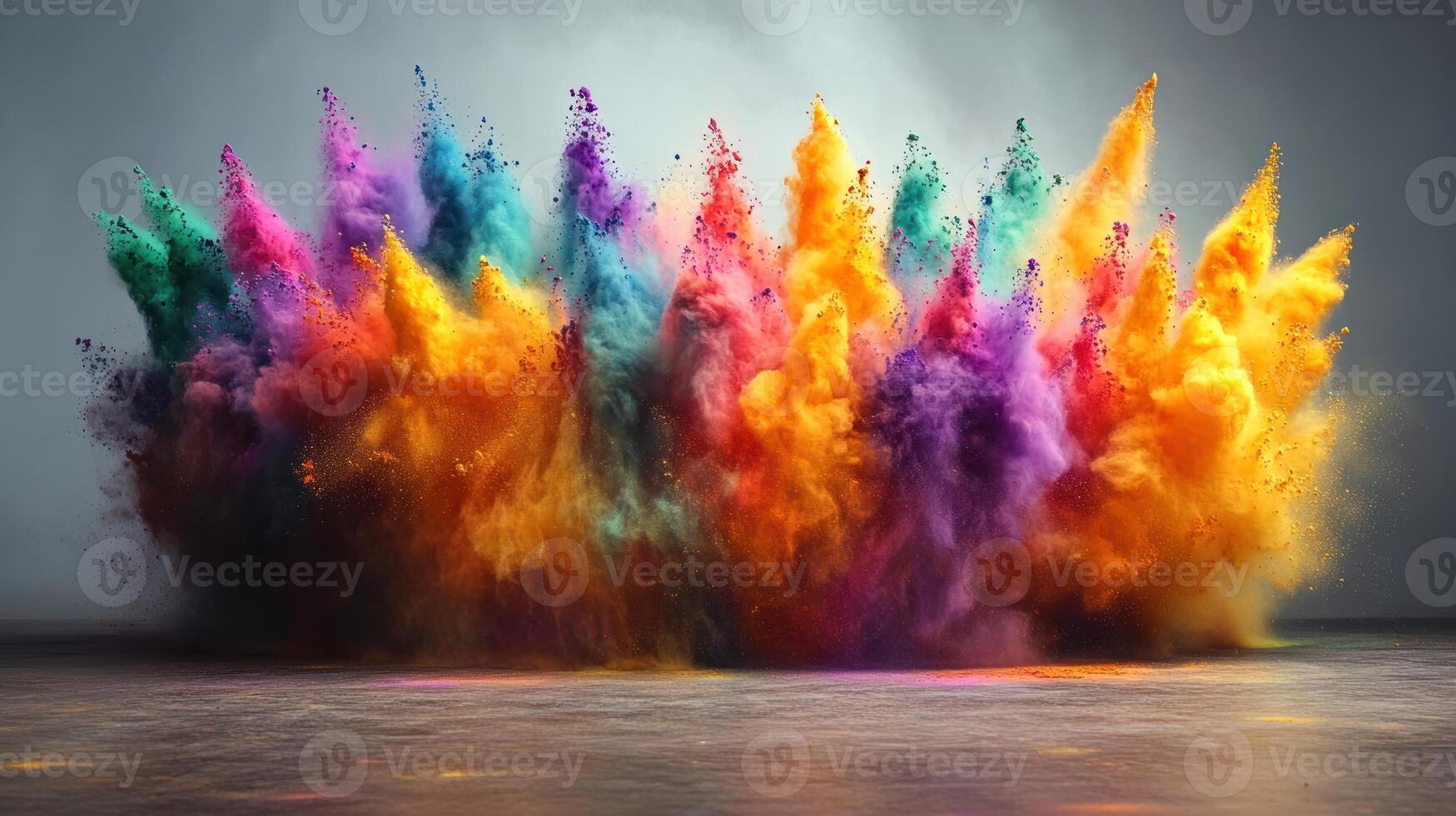Colorful powders burst into the air, creating a mesmerizing spectacle of hues at sunrise photo