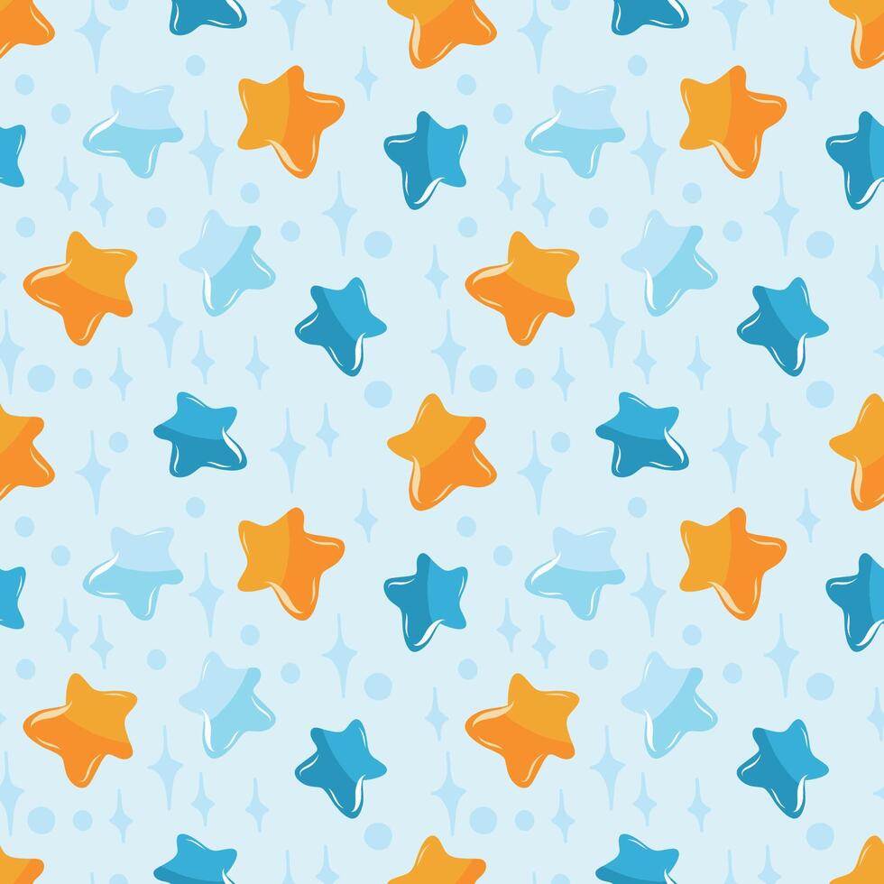 Pale blue seamless pattern with highlights and stars for design. Happy childhood dreams. vector