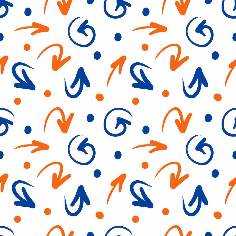 A pattern of brushstrokes with hand-drawn curved arrows, handwriting. vector