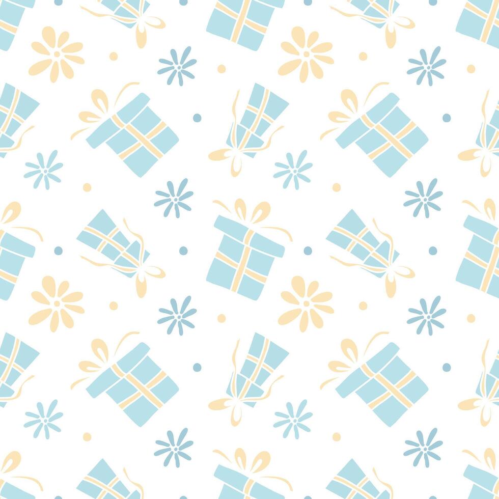 Abstract blue pattern, background of elements and gifts. Funny simple texture, doodle style background. vector