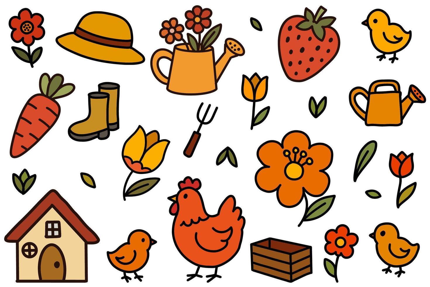 A set of agricultural tools, shoes, for gardening, growing plants and flowers. vector