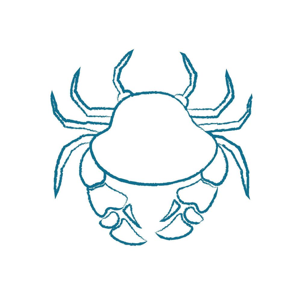 Crab silhouette in chalk style. Wild marine creature with ocean form. Underwater concept, doodle texture, potential usage in summer themes or aquatic designs. vector