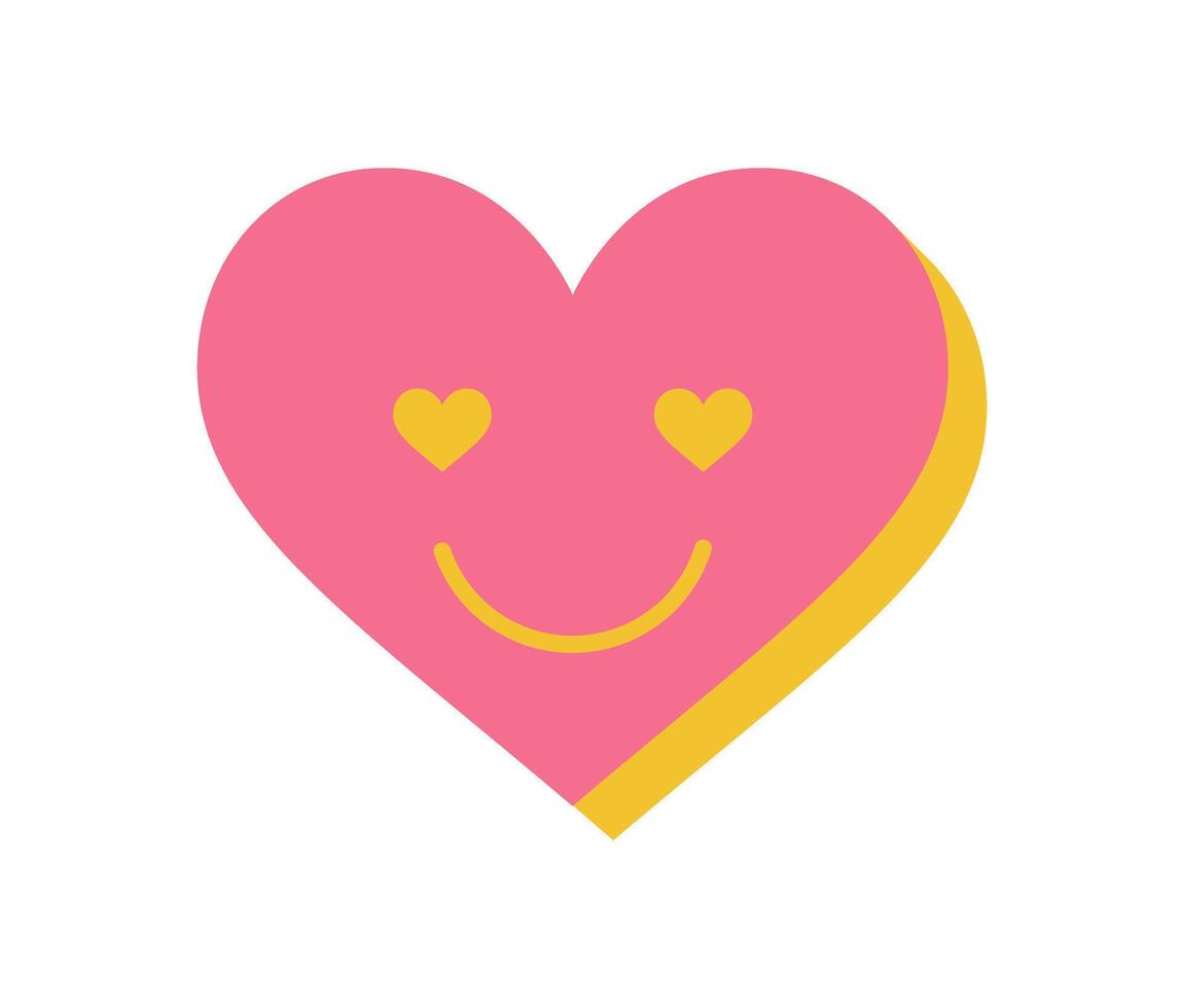 Brutalist heart icon with a smile. Abstract shape and element create a playful visual. This flat design with shadows adds bold touch, suitable for modern graphic applications. vector