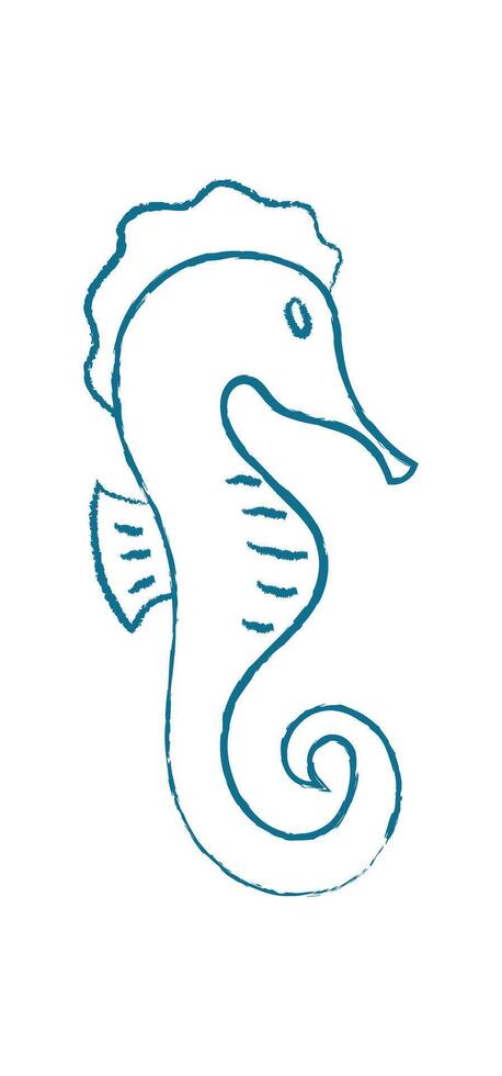 Chalk seahorse icon. Crayon aquatic creature. Underwater marine world, doodle style, potential for summer projects. vector