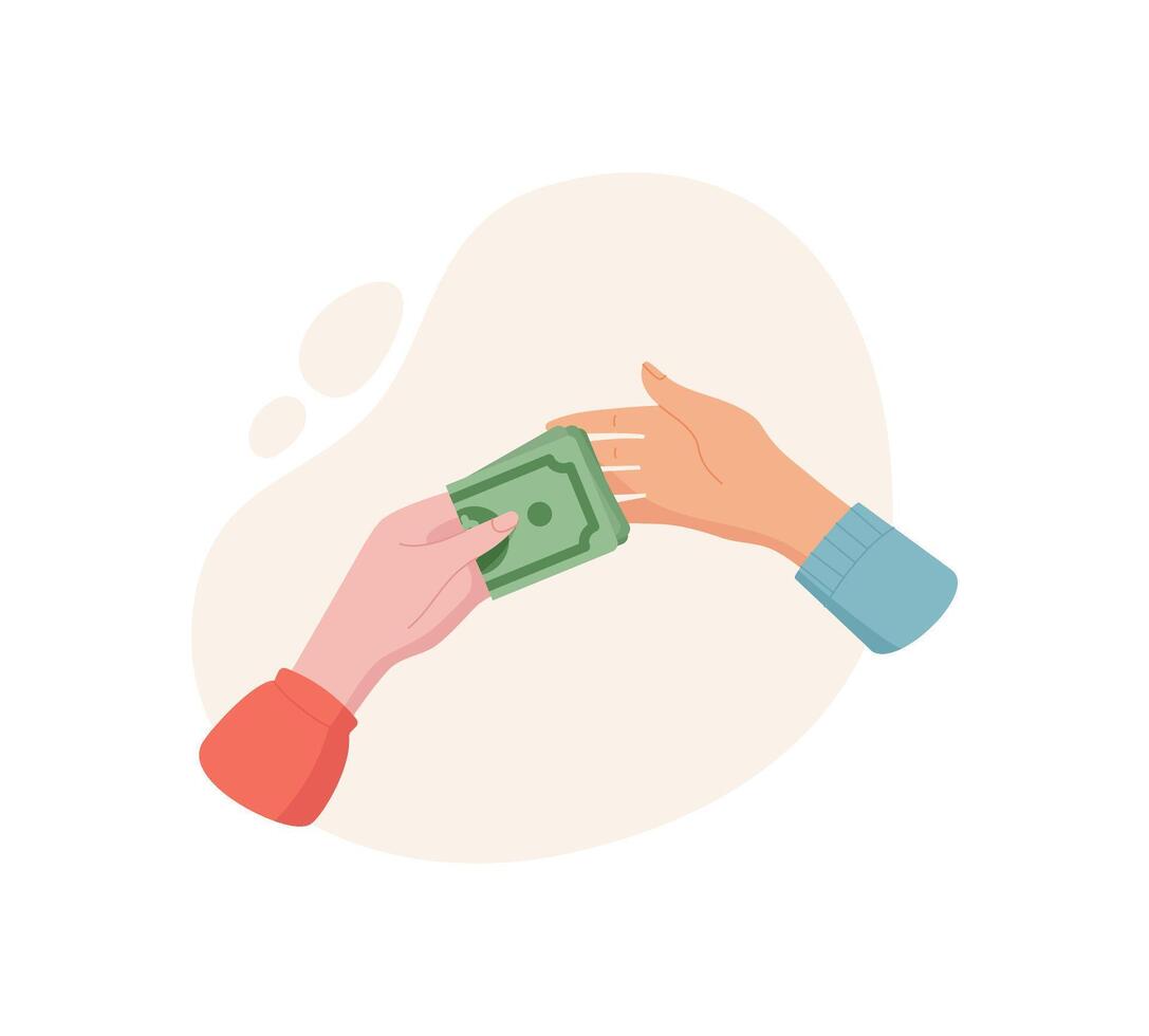 Money transfer gesture. Hand holds cash for payment. Economic concept, finance graphic, potential usage in banking or finance sectors. vector