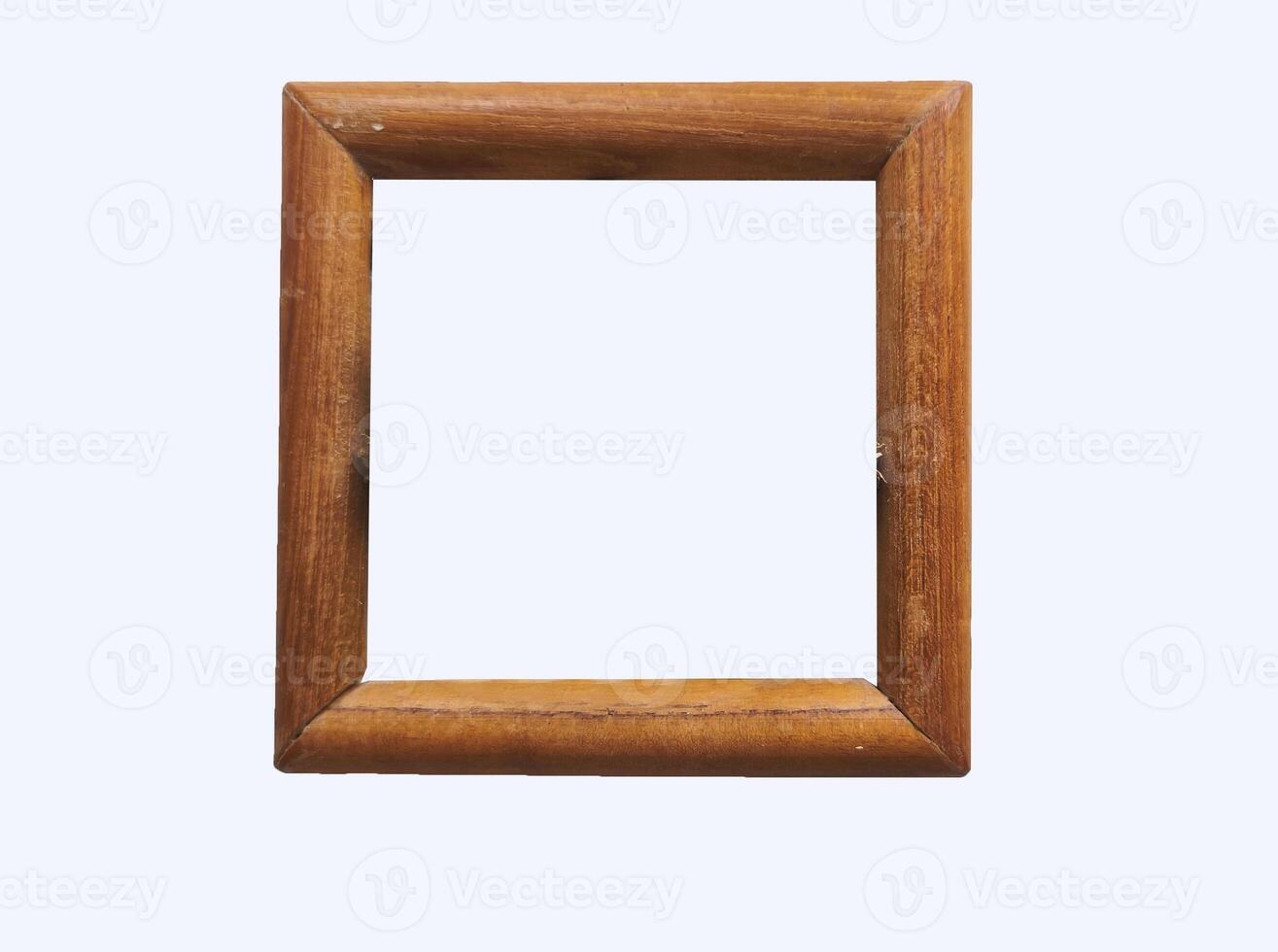 Old wooden square picture frame with empty space in the center isolated on white background photo