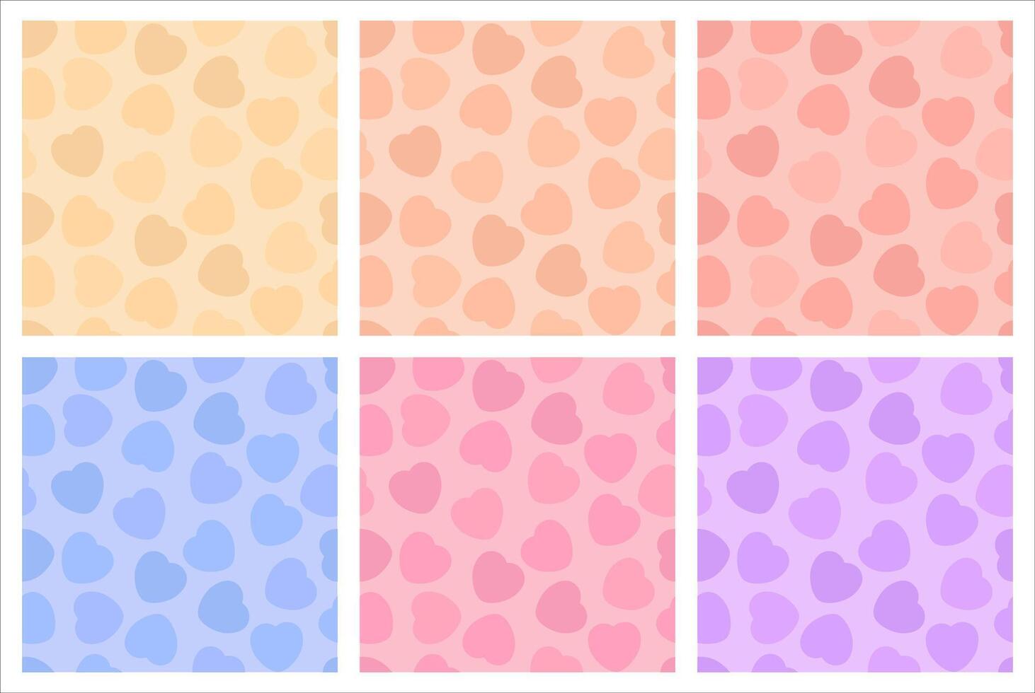 Colorful Pastel Heart Pattern Set, Cartoon Hearts Seamless Patterns, ideal for designs, decorations, and creative projects. vector