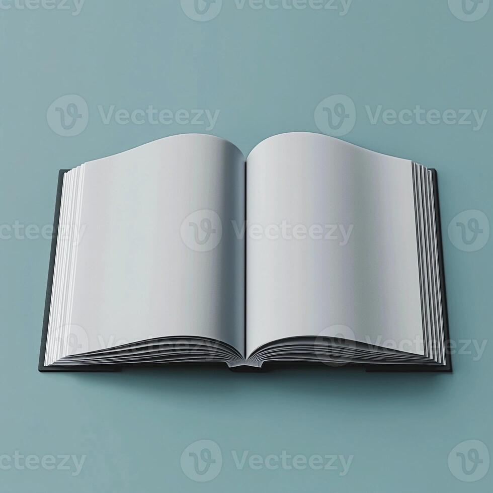 White Open Book Mockup on Blue Studio Background - Minimalist Blank Book Presentation photo